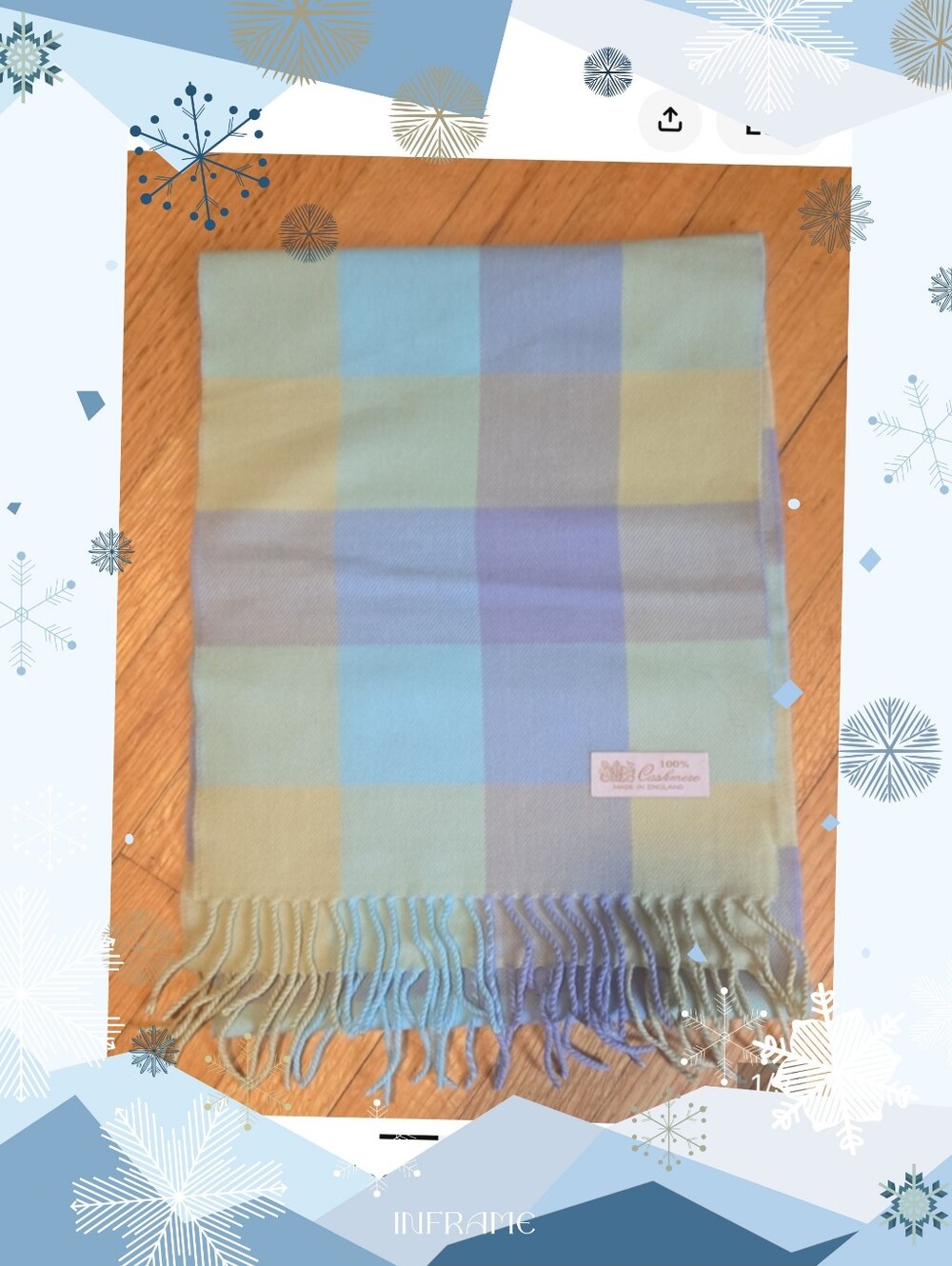 Nwt 100% Cashmere Pastel Plaid Scarf - Blue & Green